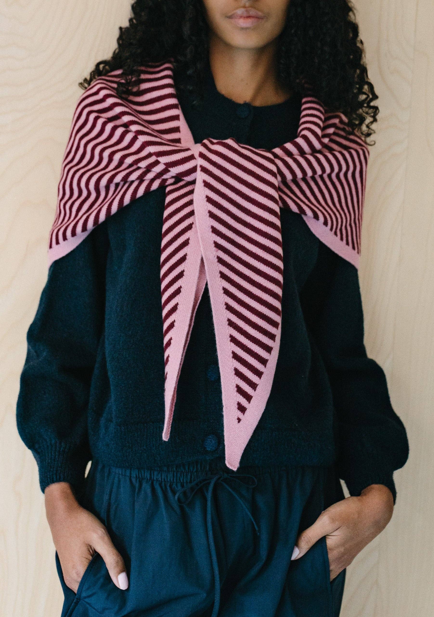 TBCo – wholesale Scarf – Women's – Large Merino Triangle Scarf in Pink Stripe1