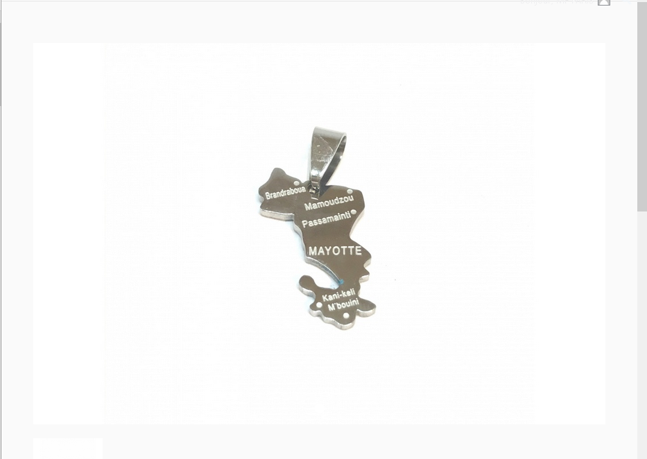 MYLENE ET FELIX - Wholesale Individual Charm/Pendant - Mayotte steel map pendant1