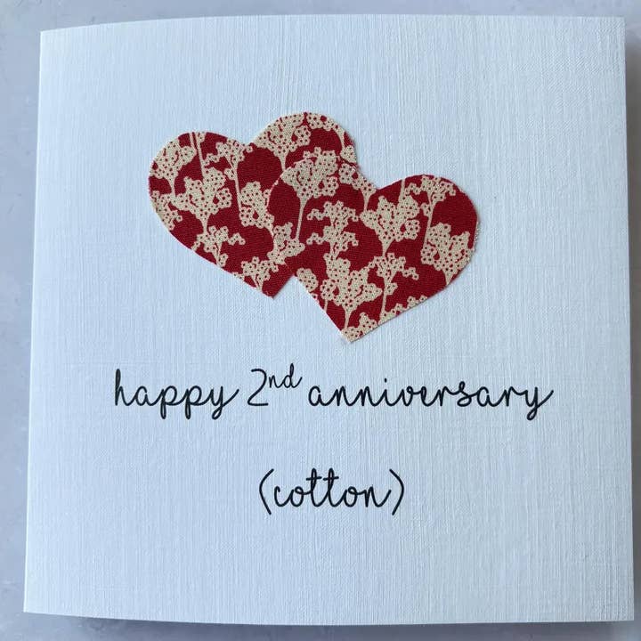 2nd Anniversary Card, Cotton Anniversary Card: Fabric Hearts for wholesale by Lilac Sprig