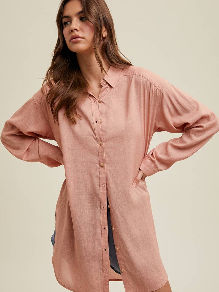 OVERSIZED LINEN BUTTON-UP SHIRT / WL23-7592 for wholesale by Wishlist Apparel