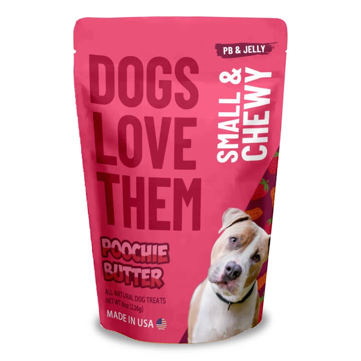 Peanut Butter & Jelly Small Chewy Dog Treats for wholesale by Poochie Butter