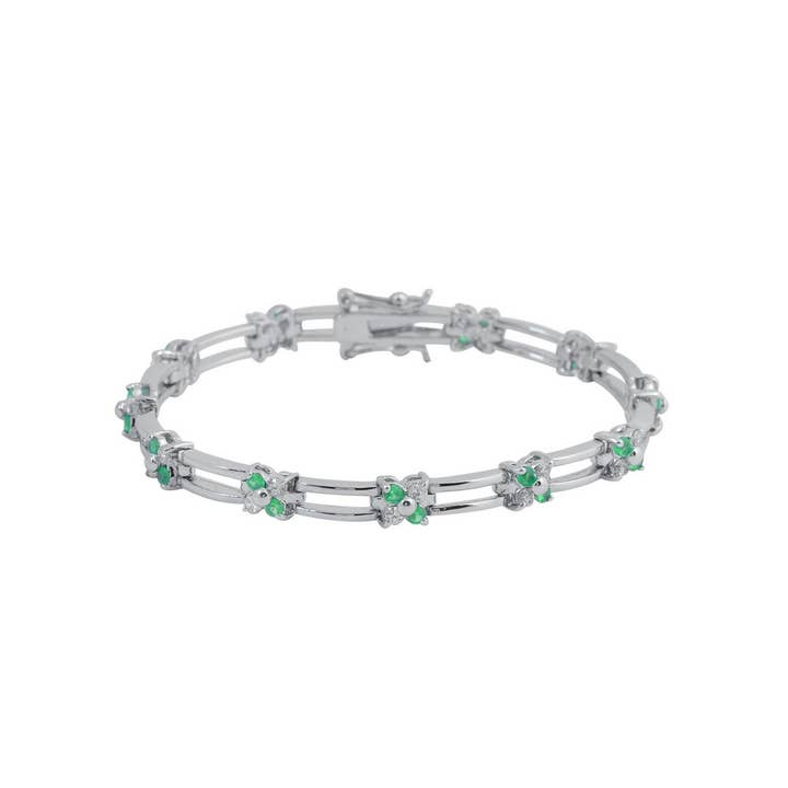 Bracelet en forme de fleur de zircone cubique vert et transparent pour la vente par Genevive