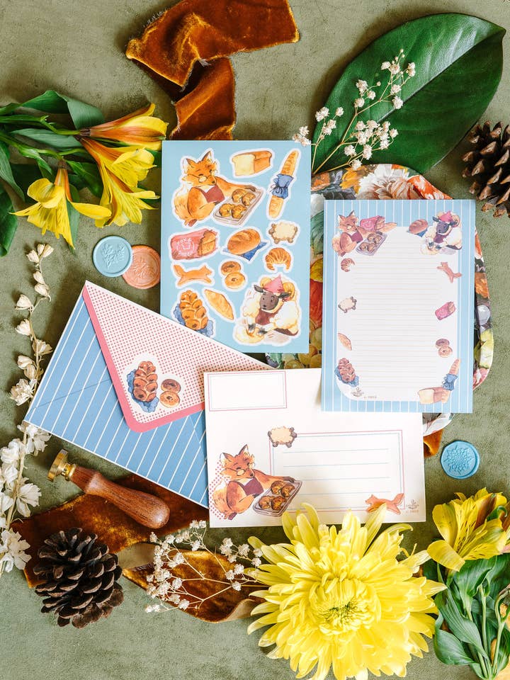 A6 Stationery Set: Fox & Sheep Bakery for wholesale by Cottonbook