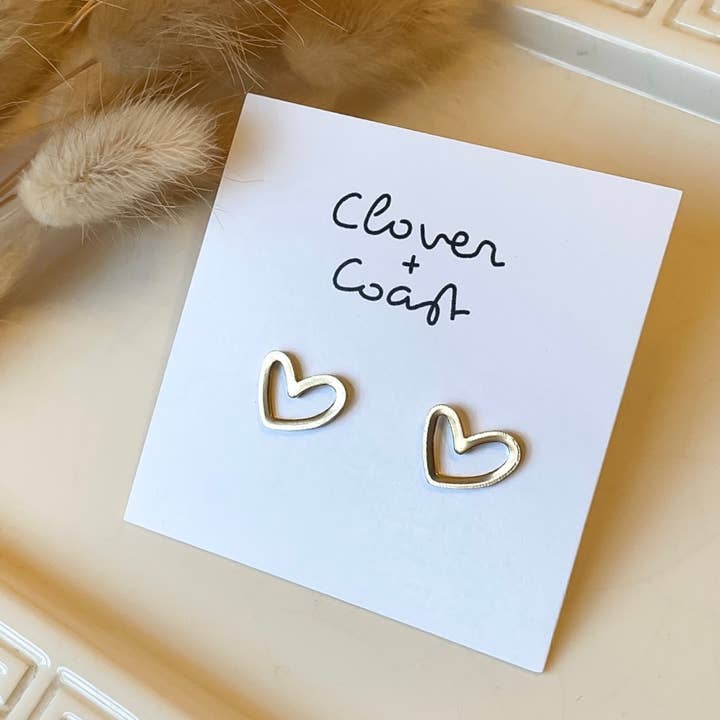 Clover + Coast Designs – wholesale Stud/post earrings – Gold Plated Hollow Heart Studs