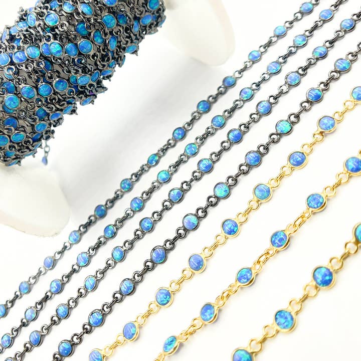 Jewels & Chains - Wholesale Link & Chain Necklace - Created Blue Opal Round Shape Connected Chain. CBO8