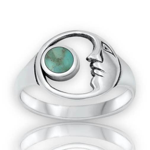 Moon Face Turquoise Sterling Silver Ring for wholesale by Raf Rossi Gold Plated