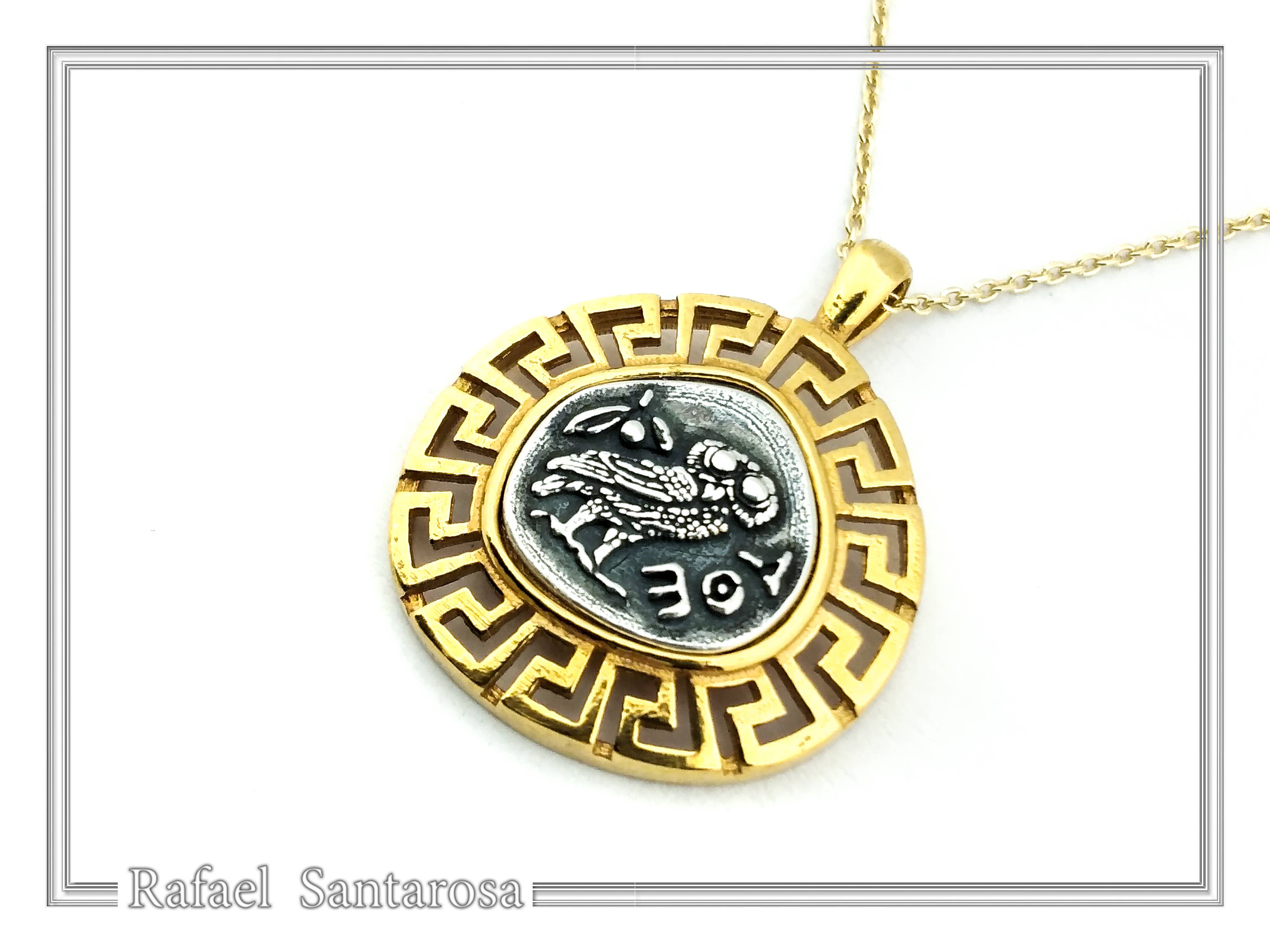RAFAEL SANTAROSA - Wholesale Pendant/Charm Necklace - Owl coin pendant. Athena's owl necklace tetradrachm oxidized8