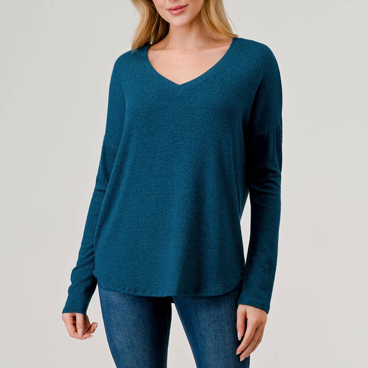 Heimious – Engroshandel Strikket top - Dame – Langærmet V-hals børstet strik top, 273810