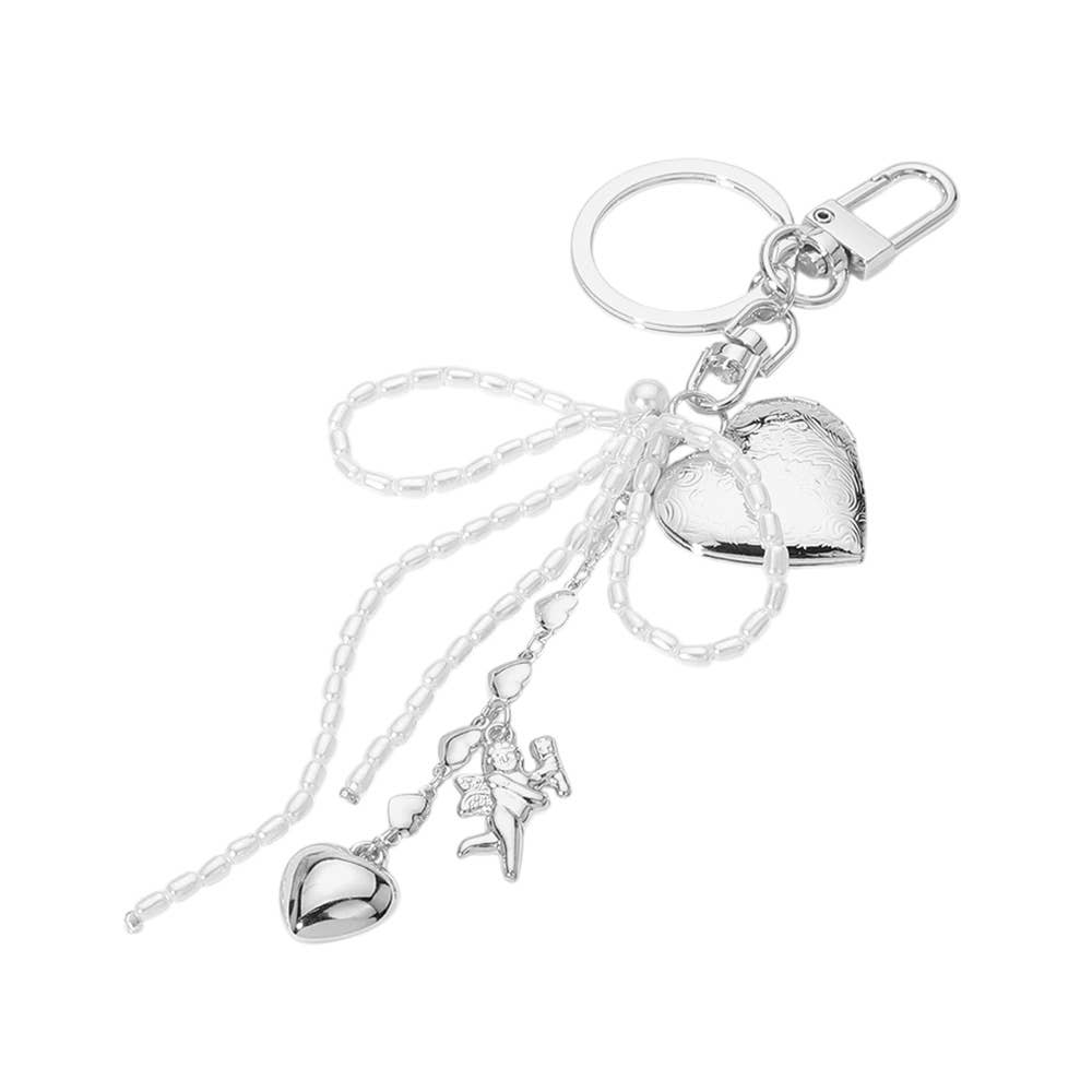 Sensibling Corp. - Wholesale Keychain - Women's - Pearl Beaded Bow Metal Heart Embellished Bag Charm Keychain5