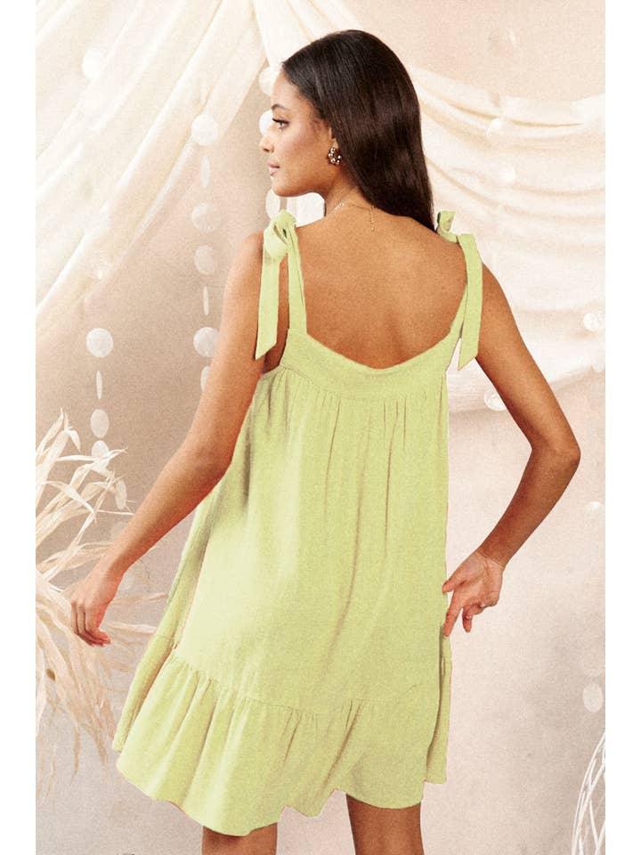 Endless Blu - Vendita all'ingrosso Vestito - Donna - MINI ABITO BABY DOLL IN LINO TINTA UNITA JD646114