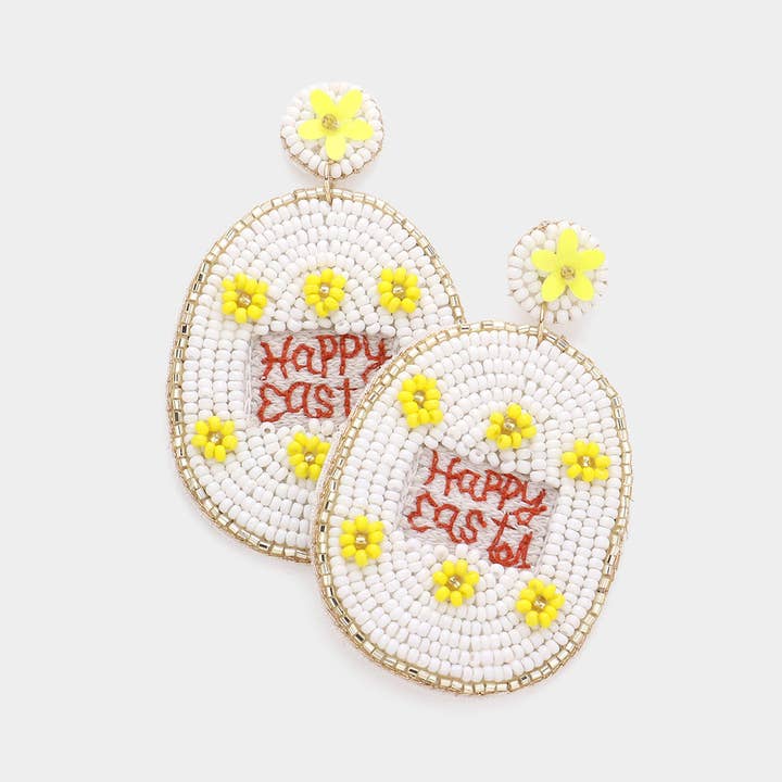 Sensibling Corp. - Wholesale Dangle Earrings - Happy Easter Felt Back Seed Beaded Egg Dangle Earrings1