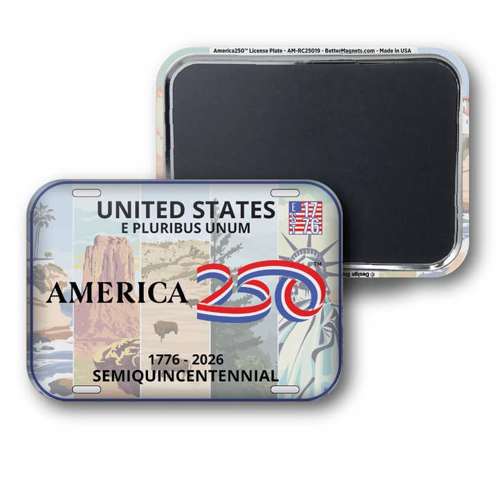 America250 License Plate for wholesale by BetterMagnets.com by Design Studio 88 Inc