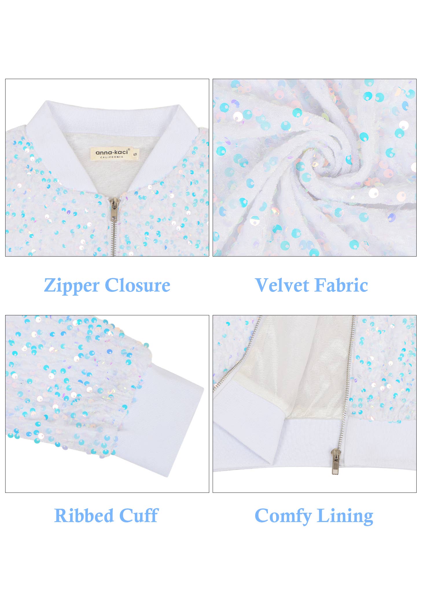 Anna Kaci Wholesale - Wholesale Jacket - Women's - Women's Sparkly Sequin Jacket Glitter Long Sleeves Front Zip34