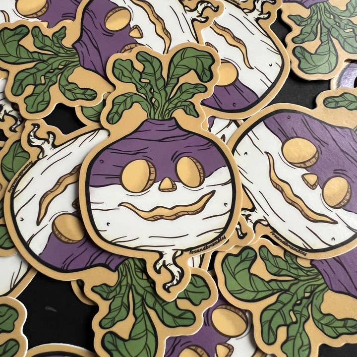 Fox and Brambles - Wholesale Sticker - Jack O’ Lantern Turnip Sticker. Vinyl Sticker. Vintage Hallo
