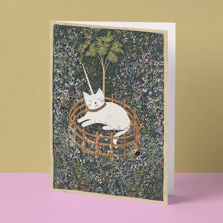 Meowgical tapestry cat card for wholesale by Niaski - Feline Fine Art (USA DUTIES PAID)