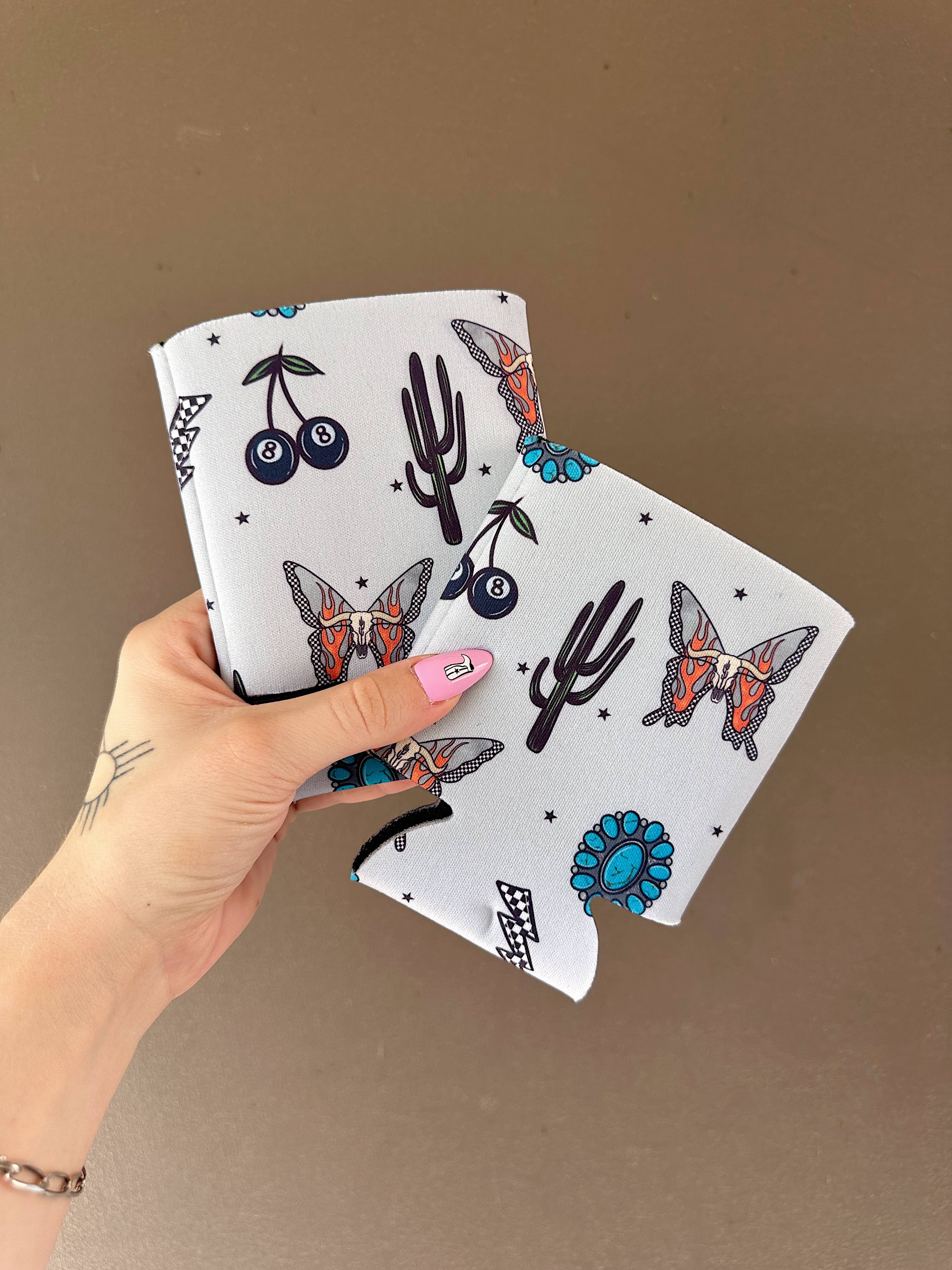 Gunpowder and Glam Boutique – wholesale Drink huggers & koozies – Western Butterfly Koozie (2 sizes) 1