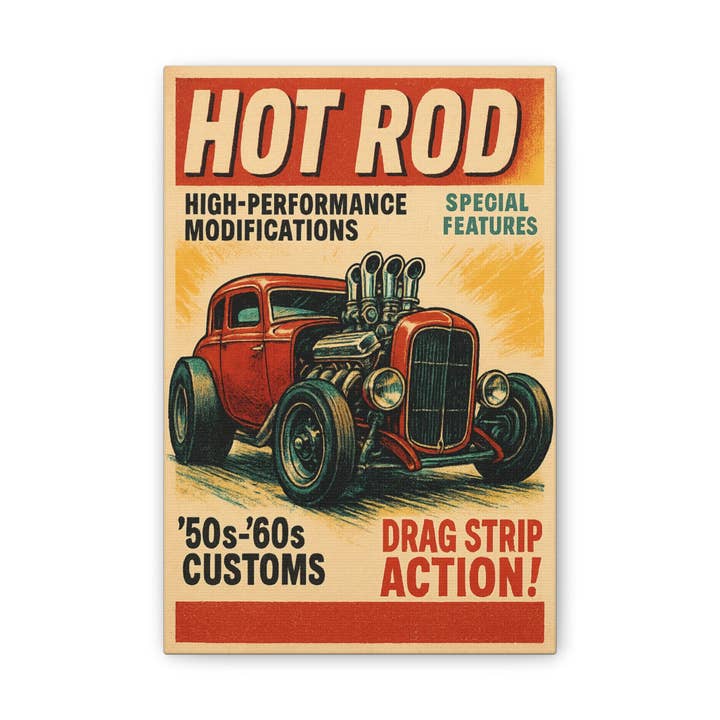 Hot Rod art Retro Car Canvas | 1950s '50s-'60s Custom Drag Strip for wholesale by Digital Chaotik