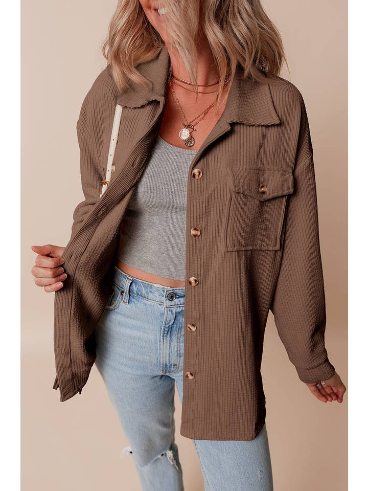 PRETTY BASH - Wholesale Shirt Jacket/Shacket - Women's - Solid Corduroy Button-Up Pocketed Shacket32