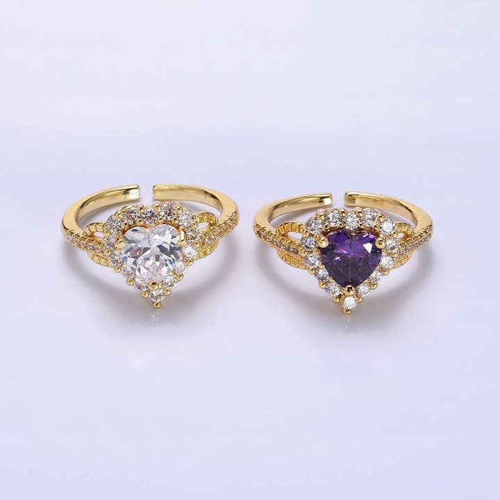 14K Gold Filled Purple, Clear CZ Heart Micro Paved Ring for wholesale by Aim Eternal