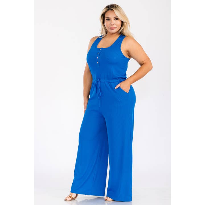 Curve Market - Wholesale Jumpsuit - Women's - PLUS SIZE ELASTIC WAIST WIDE LEG RACERBACK TANK JUMPSUIT4