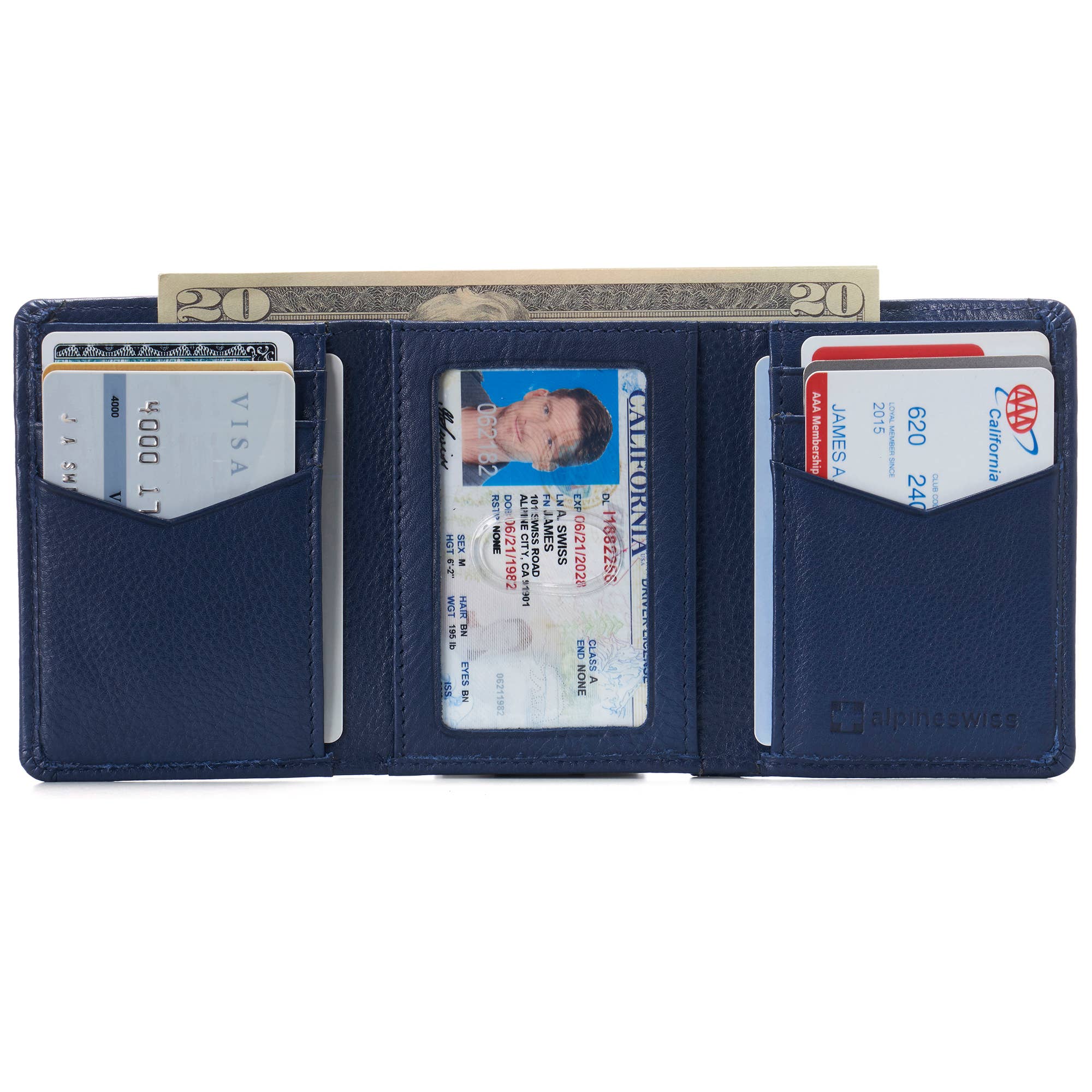 Alpine Swiss – wholesale Wallet - Men’s – Mens Leon Trifold Wallet RFID Safe Bifold Genuine Leather ID17