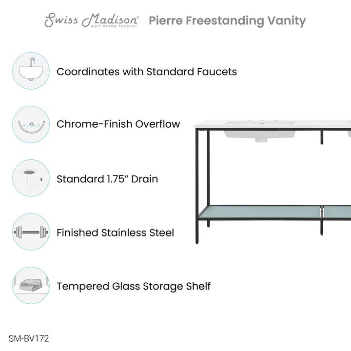 Swiss Madison - Wholesale Bathroom Side Table - Pierre Double Freestanding Open Shelf Metal Bathroom Vanity3