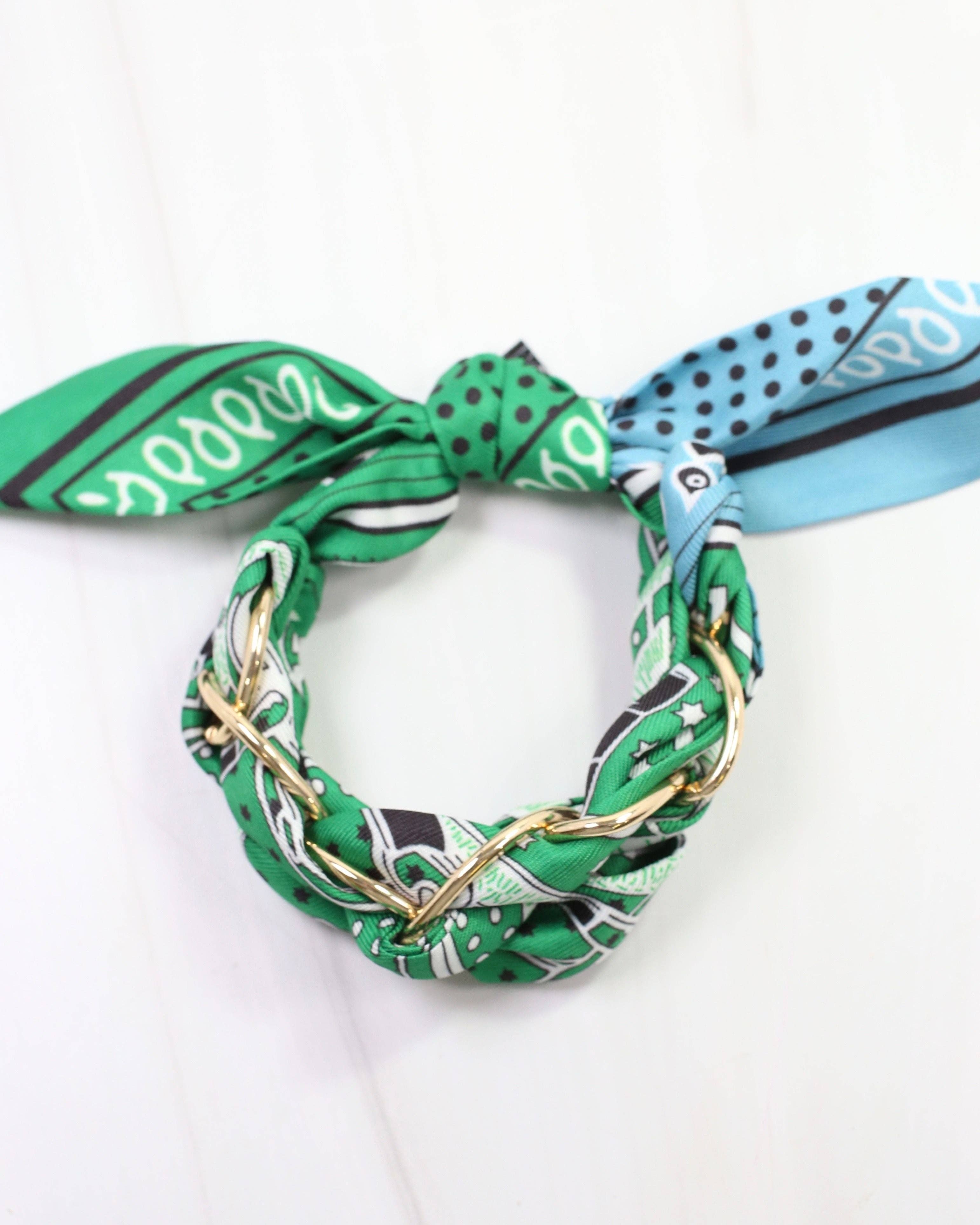 Caroline Hill - Wholesale Scarf - Women's - Fontana Chain Scarf Bracelet Green1