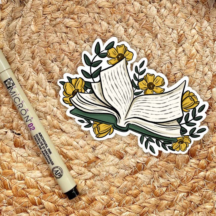 Floral Open Book Sticker for wholesale by Serafine Art and Design