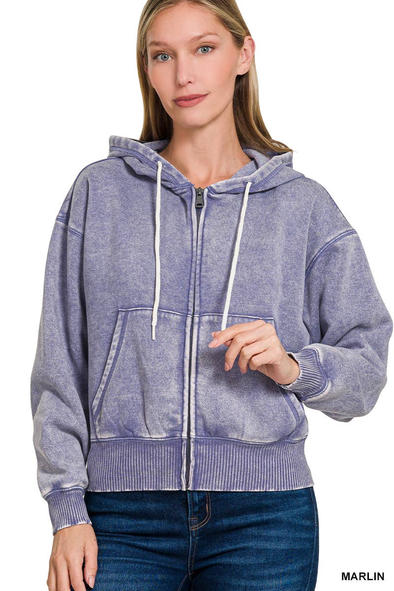 42POPS - Vente Sweat à capuche – femme - ..SI-25313 Sweat à capuche zippé court en molleton délavé à l'acide15