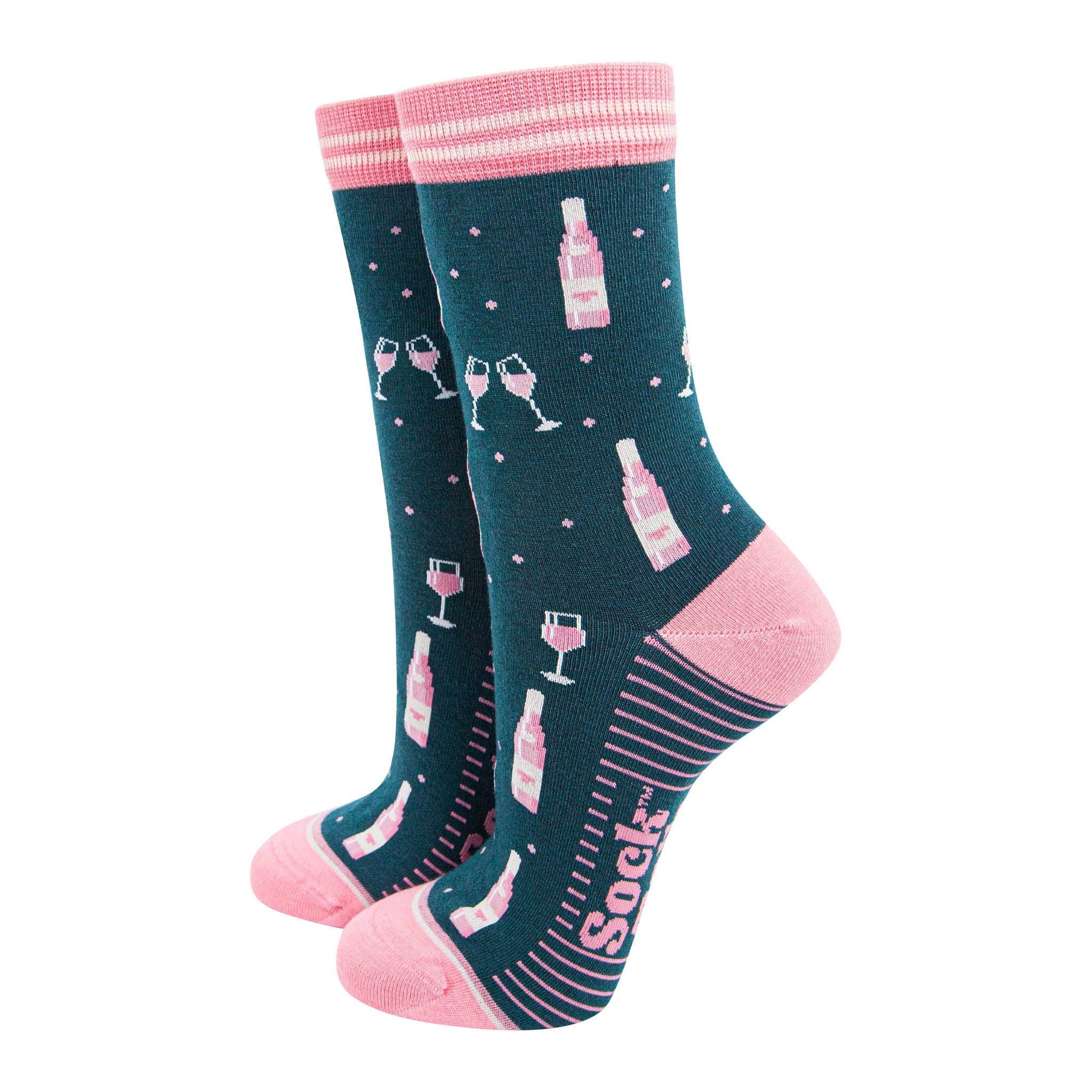 Sock Talk - Wholesale Socks - Women's - Women's Bamboo Socks - Forest Green/Light pink, Rose Wine0