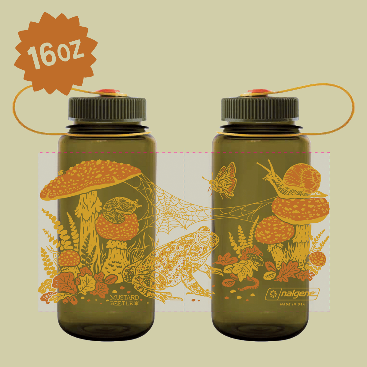 Mustard Beetle - Vente Bouteilles d'eau - Crapaud et champignons, bouteille d'eau Nalgene à large ouverture, 16 oz7