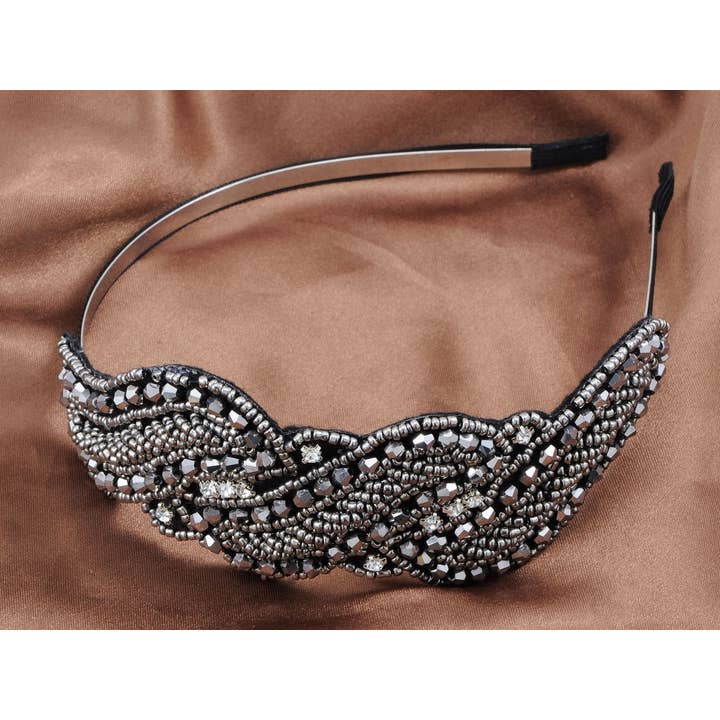 AK Brand - Wholesale Fashion Headband - Women's - Beaded Headband Gun Flapper Hairband Grey1