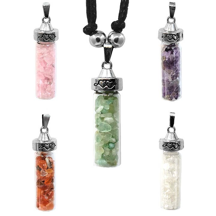 Pichincha - Wholesale Pendant/Charm Necklace - Chip Stone Glass Bottle Love Pendant Adjustable Necklace