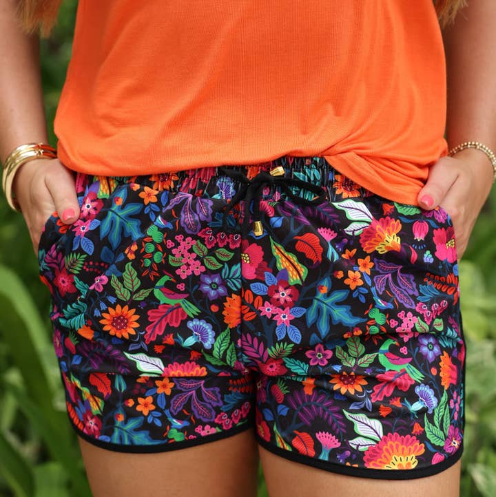 Fiesta Time Floral Everyday Shorts- Black for wholesale by Jess Lea