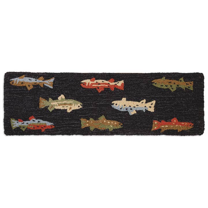 Chandler 4 Corners - Wholesale Bench - River Fish Handcrafted Hickory Bench with Hooked Wool Top1