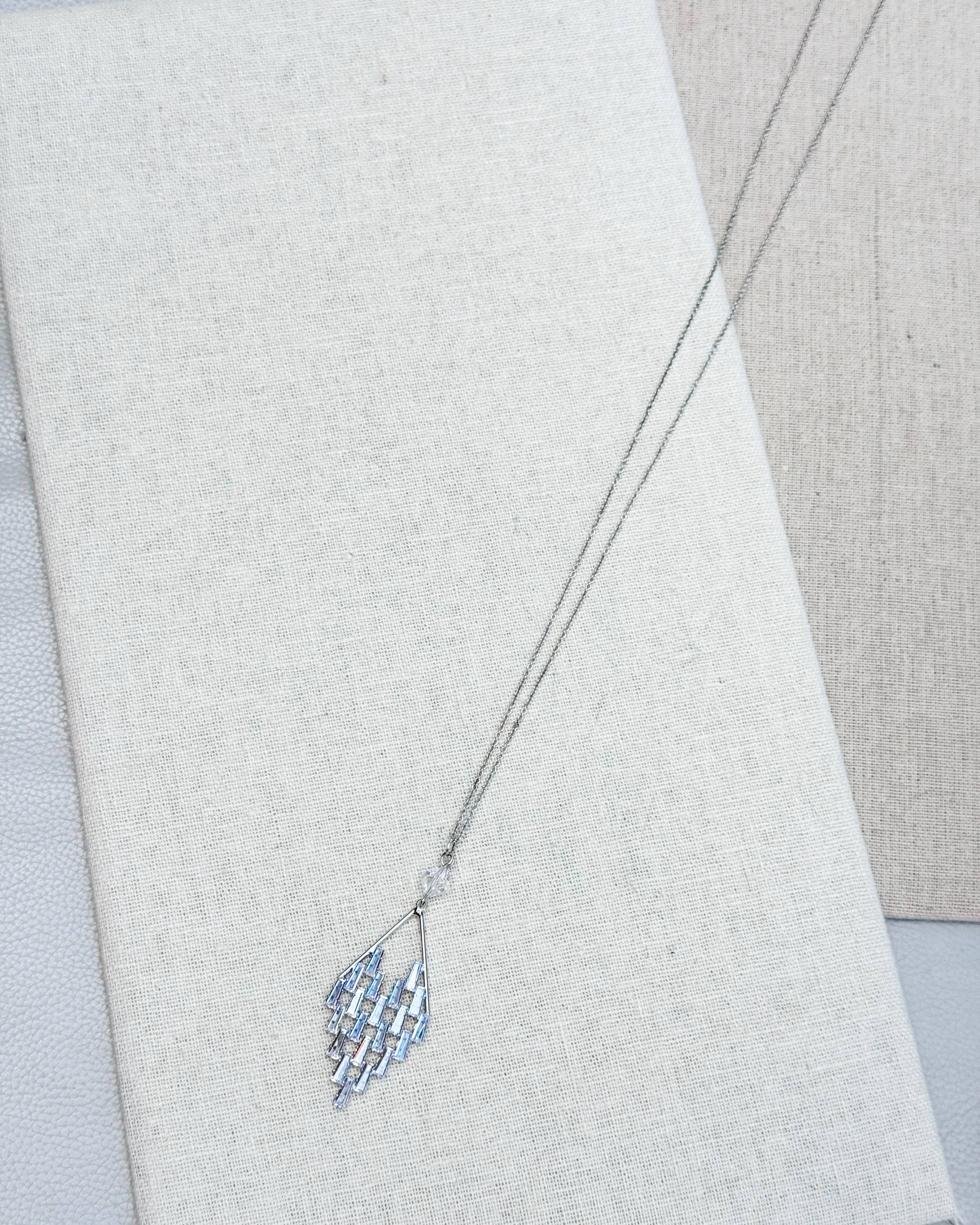 Gracie Rose Designs - Wholesale Pendant/Charm Necklace - Art Deco Rhinestone Geometric Pendant Silver Long Necklace1