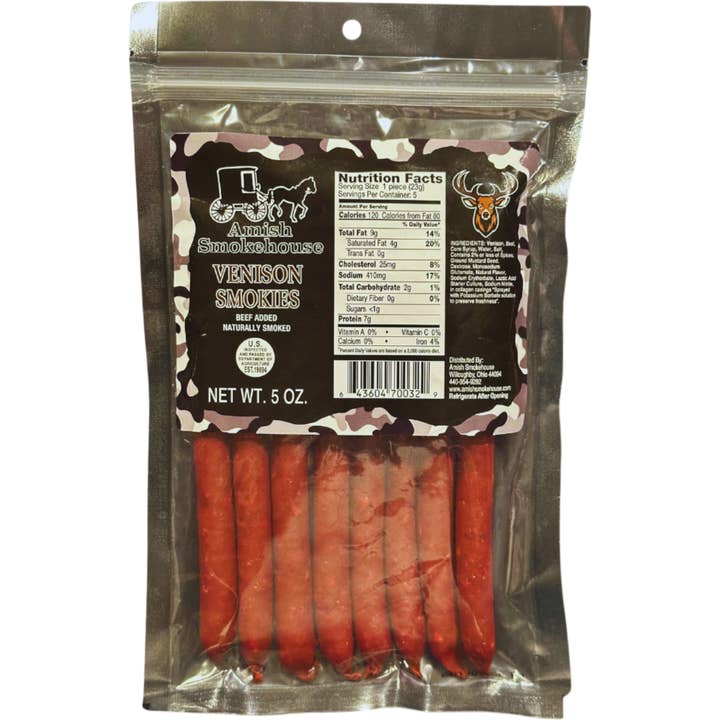 Amish Smokehouse Venison Smokies 5 oz for wholesale by Cow Crack Wholesale