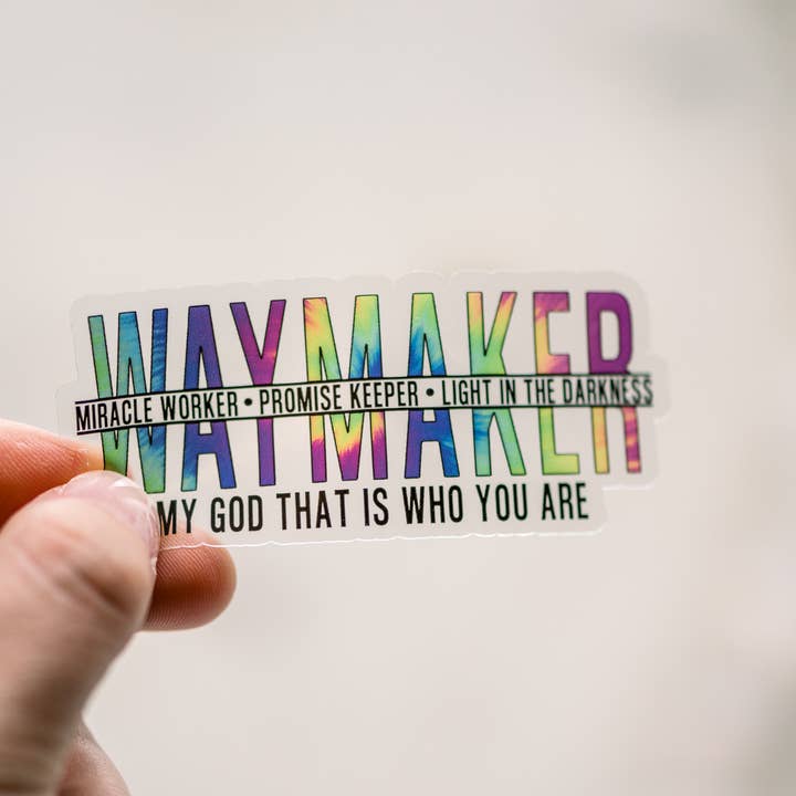 Waymaker Rainbow Clear Christian, Vinyl Sticker, 3x3 in for wholesale by Savannah and James Co