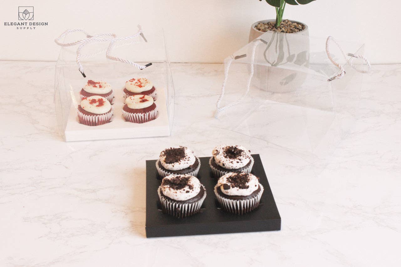 Elegant Design Supply - Vendita all'ingrosso Pirottini per cupcake/muffin - Scatola trasparente per 4 cupcake standard con corde (set di 2)10