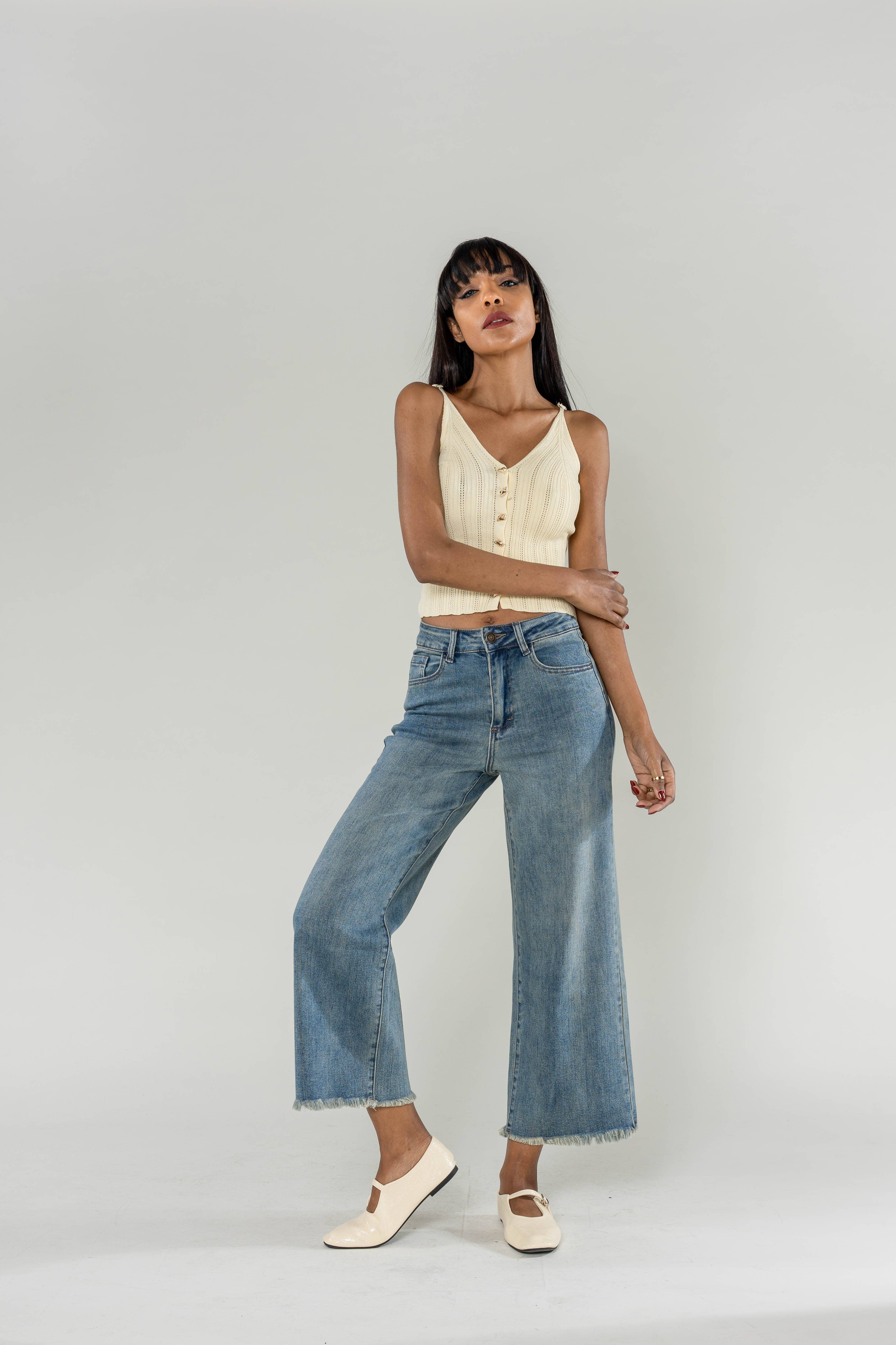 Nina Carter – wholesale Jeans – Women’s – Jean Nina Carter flare cropped frayed stretch QY185016
