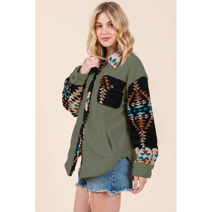 FLEECE JACQUARD COMBINE SHACKET for wholesale by Mapcie