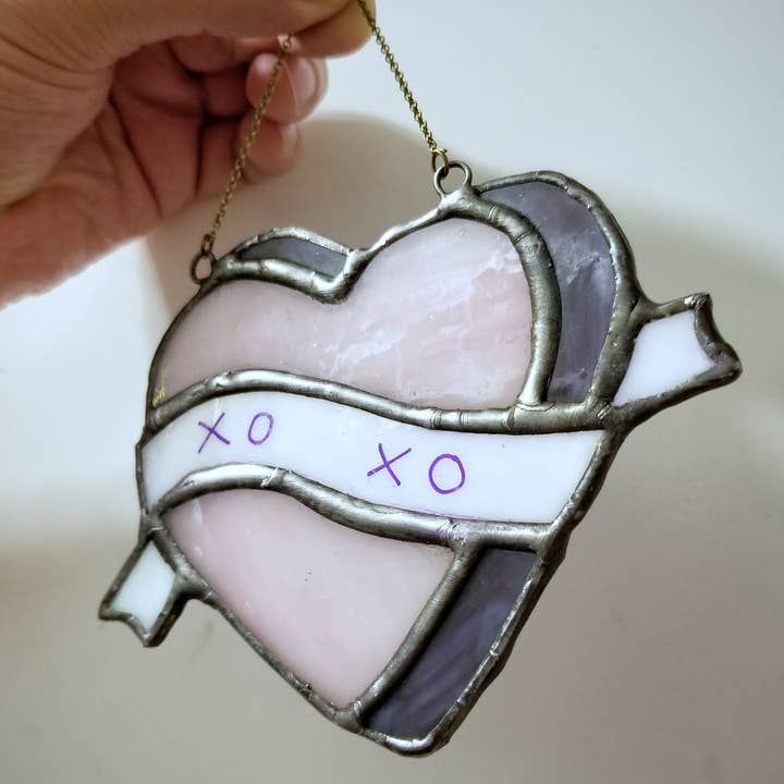 Stained glass - heart with banner suncatcher for wholesale by Lost & Found Design