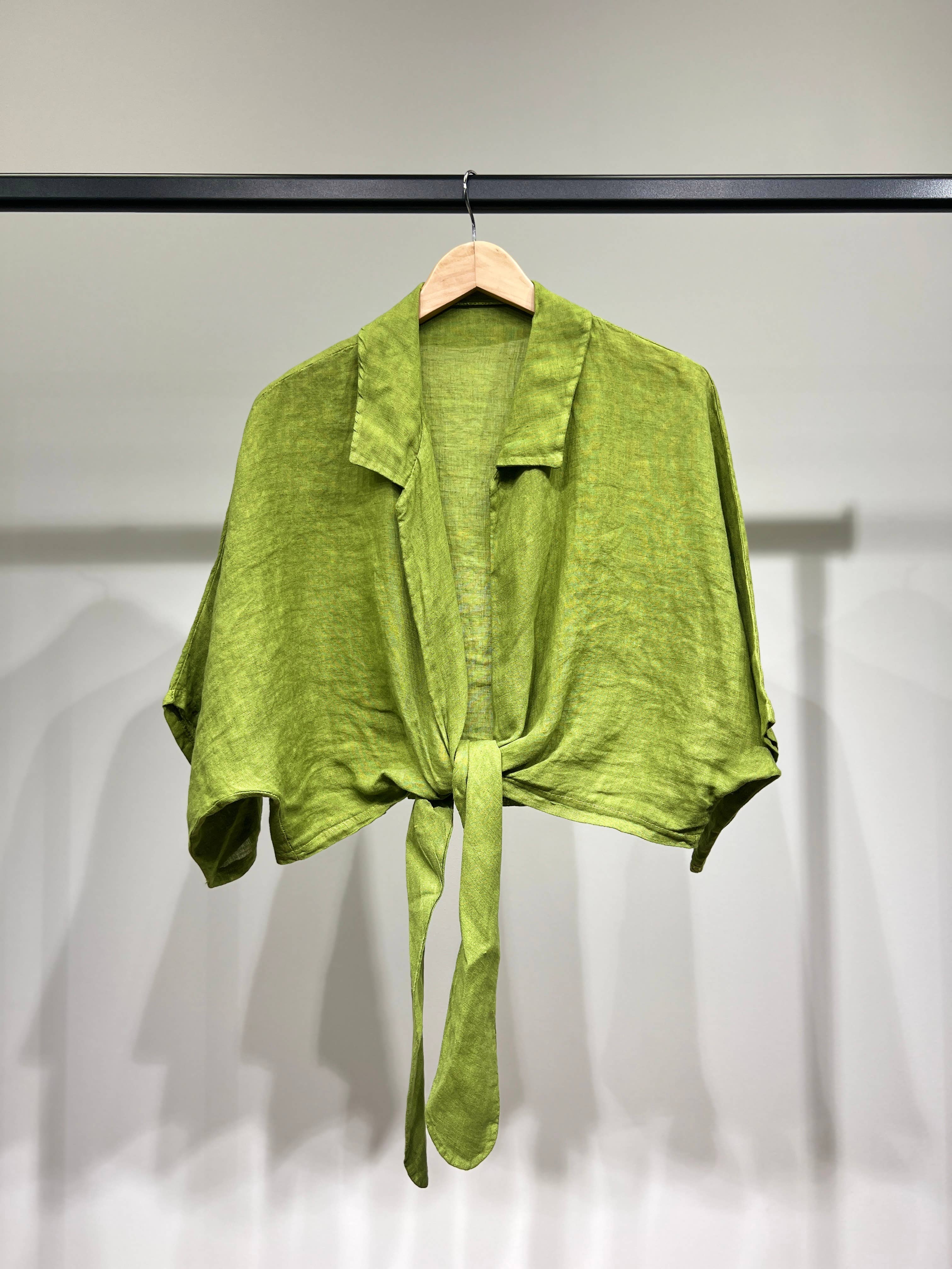 L'Emotion - Venta al por mayor Blusa - Mujer - Blusa corta de lino 100 % con mangas 3/4 y nudo12