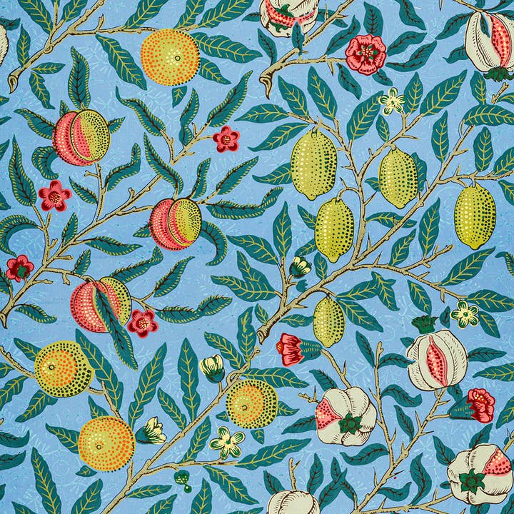 Willy Morris Home Emporium - Wholesale Throw blanket - Woven Cotton Blanket inspired by William Morris - Four Fruits Collection (Sky)1