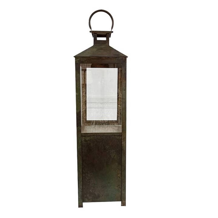 Med Lantern Green Patina Iron & Glass H 30.7" & Dia 8.66" for wholesale by BIDKhome
