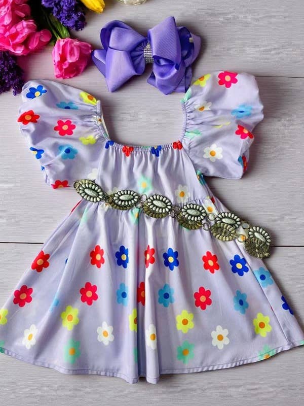 Girls dress Floral prints & puff short sleeve XCH03016 for wholesale by luluclothes