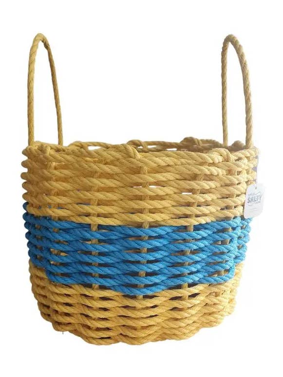 Authentic Maine Lobster Rope Storage Basket, Yellow and Light Blue for wholesale by Little Salty Rope