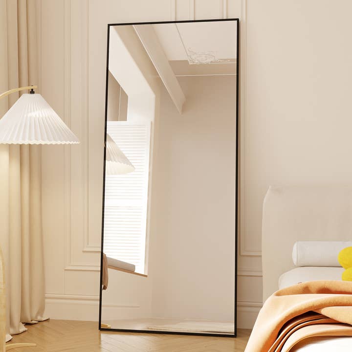 Tempered Mirror 71" x 32" Tall Full Length Mirror with Stand, Black Wall Mounting Full Body Mirror, Metal Frame Full-Length Mirror for Living Room, Bedroom for wholesale on Faire