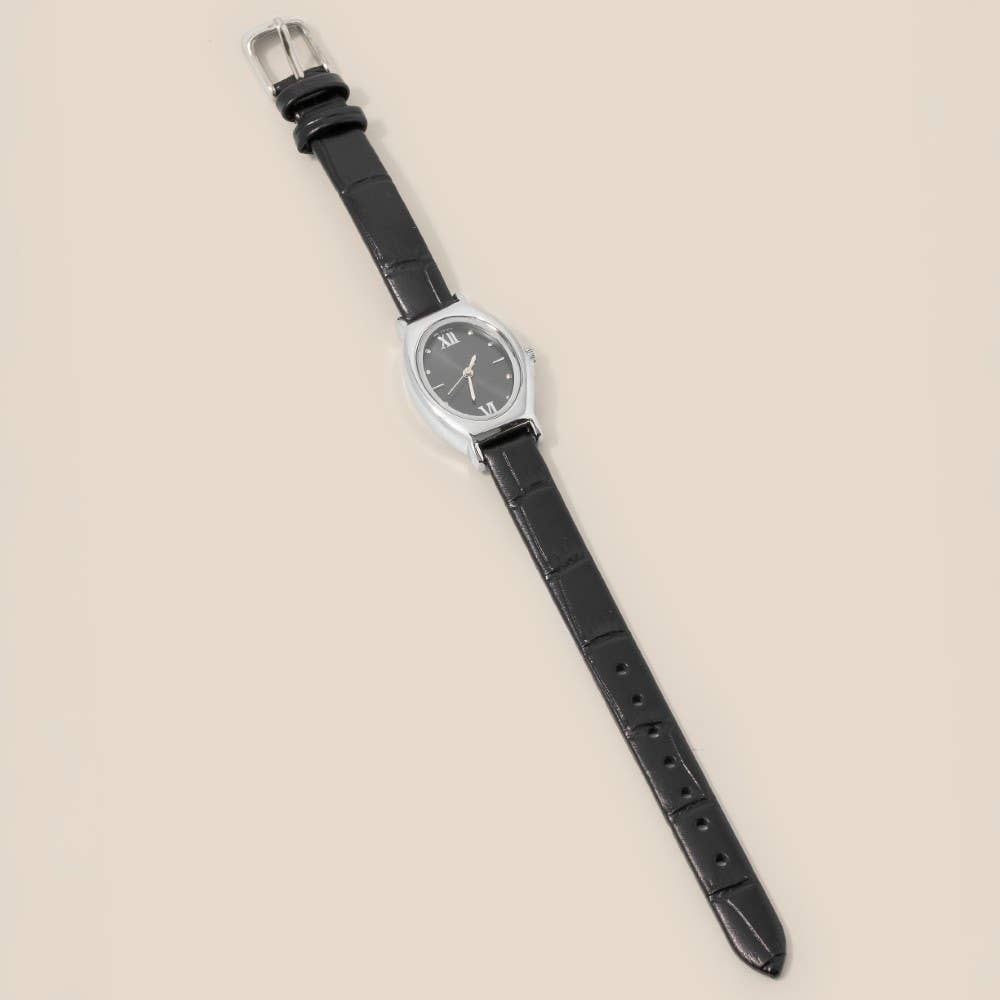 Anarchy Street - Vente Montre – femme - Montre ovale vintage à bracelet en cuir fin2