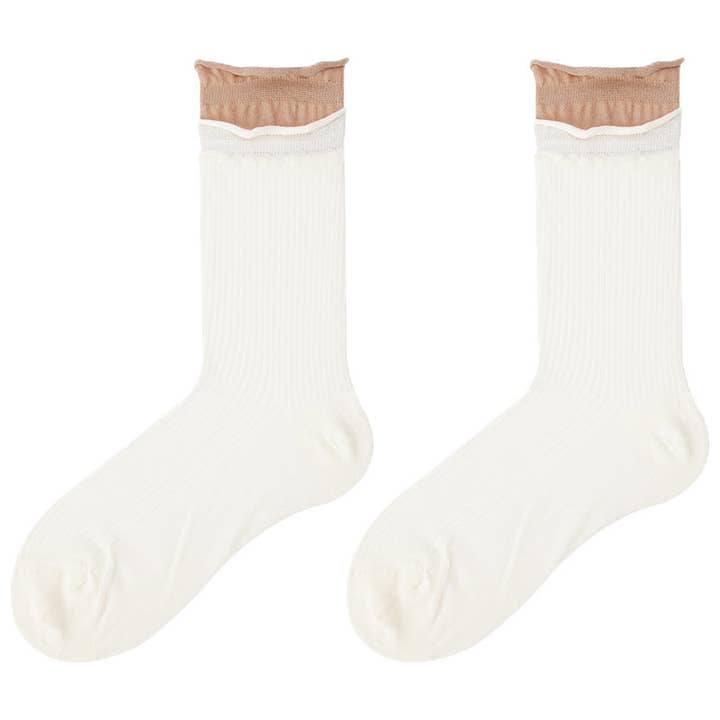 Dipped Shop – Großhandel Socken – Damen – Farbblock Gerippte Dünne Baumwollsocken DP25C8158